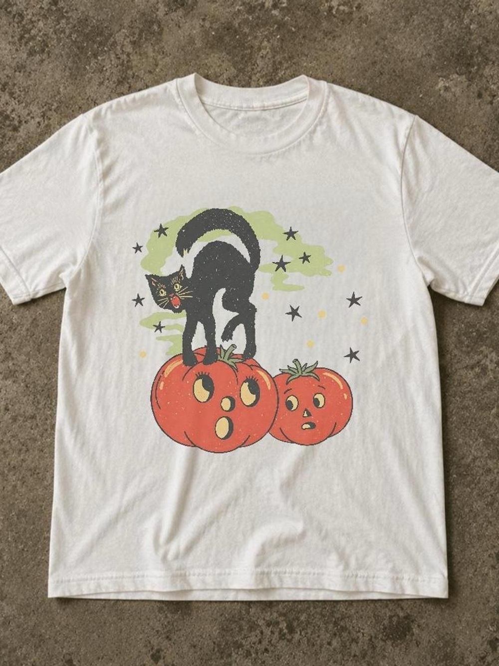 Black cat Pumpkin Halloween white tee